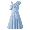 thumbnail image 1 of Arshiner Girls Dress One Shoulder Formal Ruffle Trim Birthday Party Dresses with Belted Pockets, 1 of 7