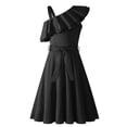 thumbnail image 1 of Arshiner Girls Dress One Shoulder Formal Ruffle Trim Birthday Party Dresses with Belted Pockets, 1 of 6