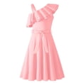 thumbnail image 1 of Arshiner Girls Dress One Shoulder Formal Ruffle Trim Birthday Party Dresses with Belted Pockets, 1 of 6
