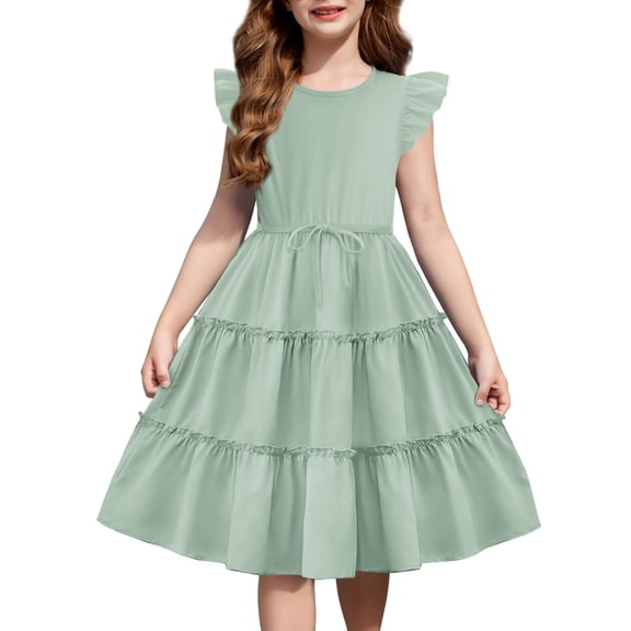 Arshiner Girl's Summer Dress Ruffle Sleeve Tiered Casual Party Dresses with Pockets