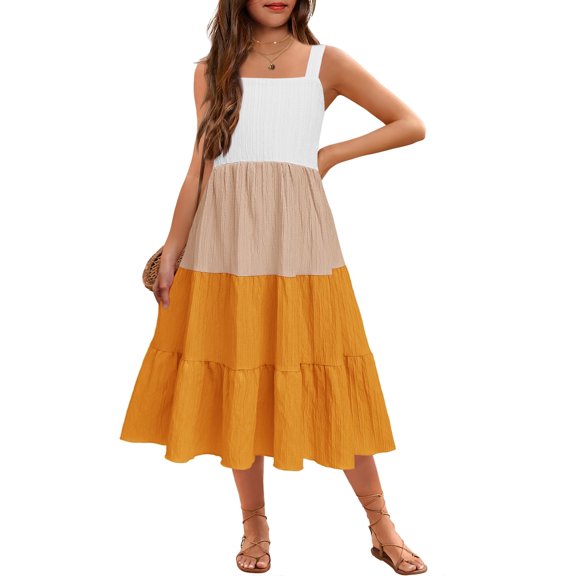 Arshiner Girl's Sundresses Summer Boho Strap Tiered Cami Maxi Dresses with Pockets