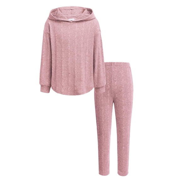 Arshiner Girl's 2 Piece Fall Outfits Rib-Knit Sweaters Set Knit Hoodie and Sweatpants