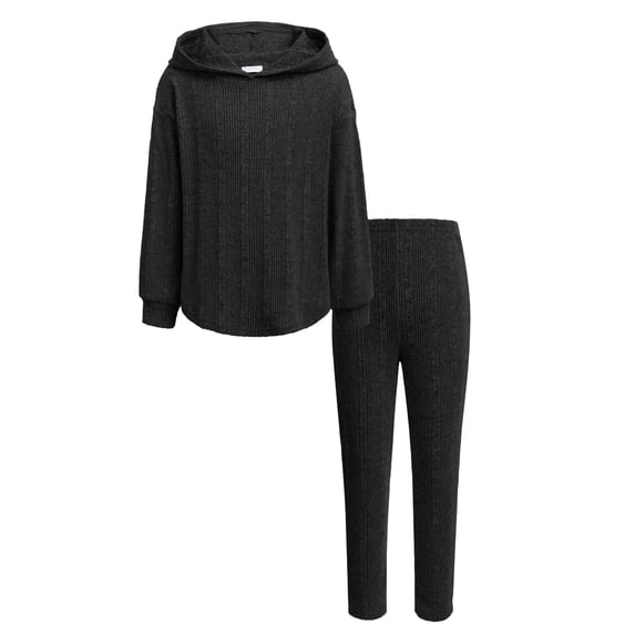 Arshiner Girl's 2 Piece Fall Outfits Rib-Knit Sweaters Set Knit Hoodie and Sweatpants