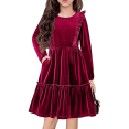 thumbnail image 1 of Arshiner Girl's Dress Vintage A-Line Long Sleeve Ruffle Swing Casual Velvet Dress with Pockets, 1 of 9