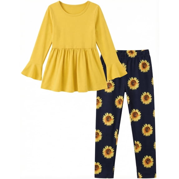 Arshiner Girls 2 Piece Clothing Set Floral Ruffle Hem Bell Sleeve Top and Leggings Fall Winter Outfits