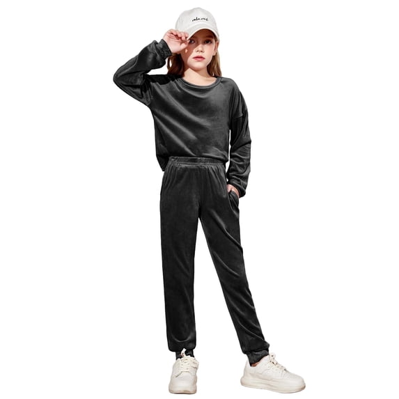 Arshiner Girls 2 Piece Velour Outfit Athletic Sweatsuits Set Kids Sweatshirts & Sweatpants Tracksuits Set
