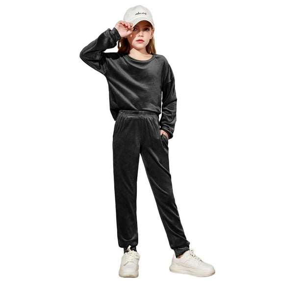 Arshiner Girls 2 Piece Outfit Sweatsuits Set Kids Velour Sweatshirts & Sweatpants Tracksuits Set for Girls