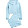 thumbnail image 1 of Arshiner Girl's 2 Piece Outfit Solid Waffle Long Sleeve Pullover Hooded Sweatshirt and Sweatpants Knit Sets Cute Child Tracksuits, 1 of 10