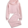 thumbnail image 1 of Arshiner Girl's 2 Piece Outfit Solid Waffle Long Sleeve Pullover Hooded Sweatshirt and Sweatpants Knit Sets Cute Child Tracksuits, 1 of 10