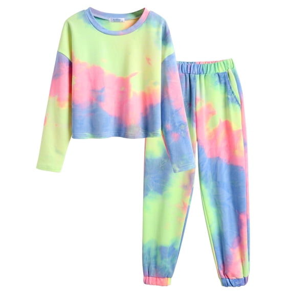 Arshiner Girls 2 Piece Outfits Kids Tie Dye Sweatsuits Set Long Sleeve Shirt and Pants Set