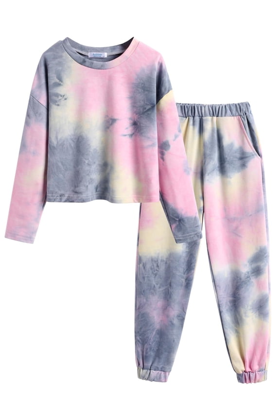 Girls Tie Dye Outfits Sweatsuits Set Cute Pullover Hoodies Sweatshirts Jogger Sweatpants Outfit