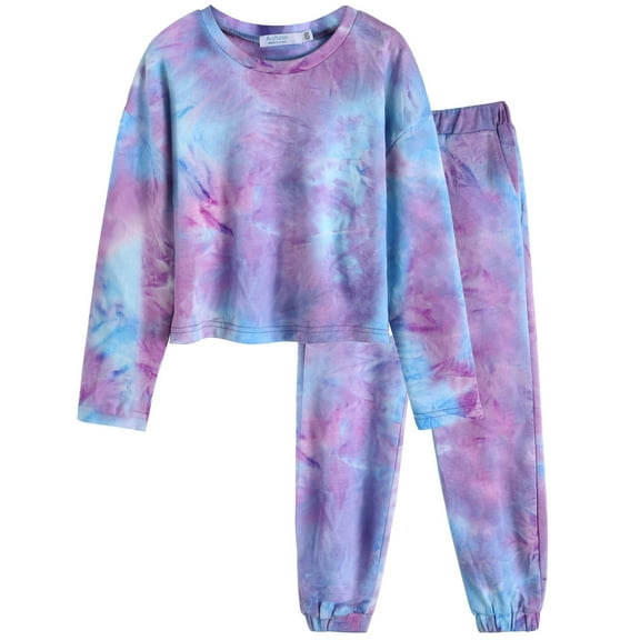 Arshiner Girls Tie Dye Outfits Sweatsuits Set Cute Pullover Hoodies Sweatshirts Jogger Sweatpants Outfit