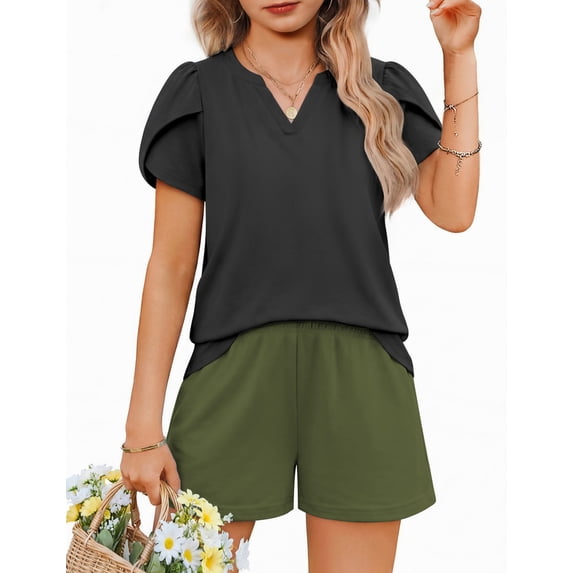 Arshiner Girls 2 Piece Outfits Summer Casual Clothing Sets | Girls V Neck Tops Sets, Petal Sleeve Tops and Elastic Waist Shorts, Girls Summer Outfits 5-13Y