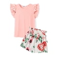thumbnail image 1 of Arshiner Girls 2 Piece Summer Outfits Ruffle Short Sleeve Shirts Top and High Waist Paper Bag Shorts Set with Pockets, 1 of 6