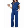 thumbnail image 1 of Arshiner Girls 2 Piece Outfits Summer Clothes Short Sleeve Crewneck Tops Wide Leg Pants Trendy Clothing Sets, 1 of 6