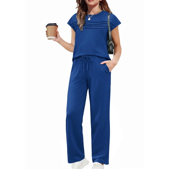 Arshiner Girls 2 Piece Outfits Summer Clothes Short Sleeve Crewneck Tops Wide Leg Pants Trendy Clothing Sets