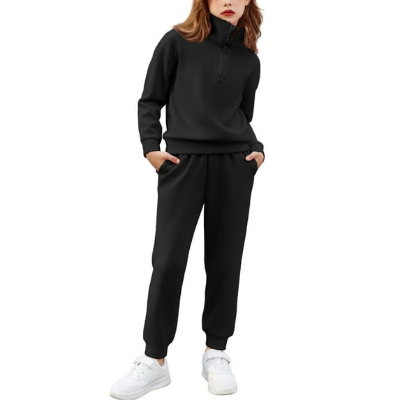Arshiner Girls 2 Piece Outfits Sweatsuit Set Half Zip Lapel Collar Long Sleeve Sweatshirt Sweatpant Tracksuit Sets