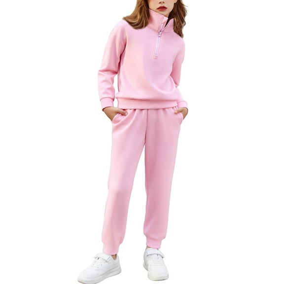 Arshiner Girls 2 Piece Outfits Sweatsuit Half Zip Sweatshirt Sweatpants Tracksuit Sweat Lounge Matching Set