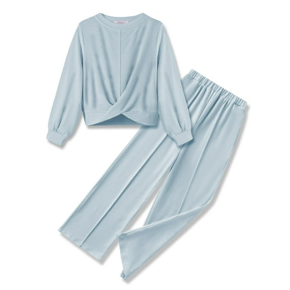 Arshiner Girls Tracksuit 2 Piece Outfits Twist Front Sweatshirt and Wide Leg Sweatpants Fall Winter Clothes for 11-12 Years