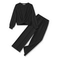 thumbnail image 1 of Arshiner Girls 2 Piece Outfits Sweatsuit Set Twist Front Sweatshirt Wide Leg Sweatpants Tracksuit with Pockets, 1 of 7