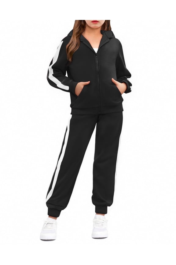 Girls 2 Piece Outfits Sweatsuits Zip Up Hoodie Sweatshirt and Sweatpant Athletic Tracksuit Jogger Set