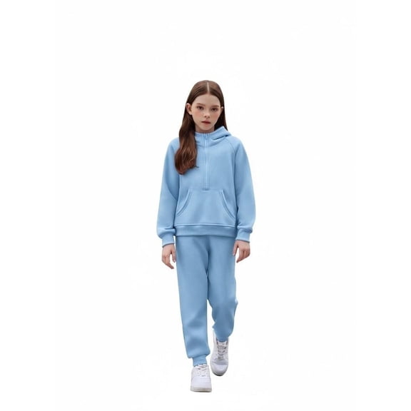 Arshiner Girls 2 Piece Outfits Tracksuit Drop Shoulder Hoodie Half Zip Sweatshirt and Sweatpants Joggers Set with Pockets