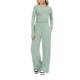 thumbnail image 1 of Arshiner Girls 2 Piece Set Fall Outfits Lounge Sets Ruched Long Sleeve Top Wide Leg Pants Sweatsuit Clothing Set, 1 of 5