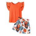 thumbnail image 1 of Arshiner Girls 2 Piece Summer Outfits Ruffle Short Sleeve Shirts Top and High Waist Paper Bag Shorts Set with Pockets, 1 of 6