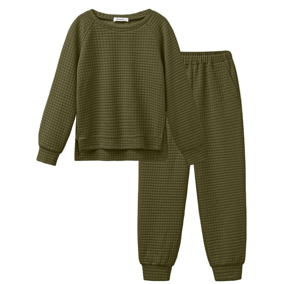 Arshiner Girls 2 Piece Tracksuit Set Long Sleeve Grid Pullover Top with Jogger Pants Kids Outfits