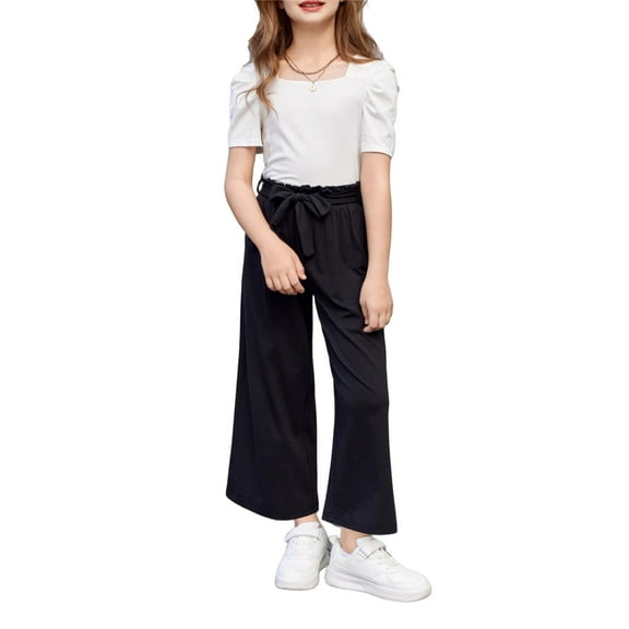 Arshiner Girls 2 Pieces Outfits Kids Square Neck Puff Sleeve Tops and Pants Set with Pockets