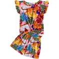 thumbnail image 1 of Arshiner Girls 2 Pieces Summer Outfits Twist Front Ruffle Sleeve T-Shirts and Shorts With Pockets Cute Clothes Sets, 1 of 6
