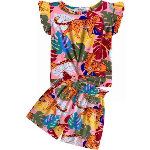 Arshiner Girls 2 Pieces Summer Outfits Twist Front Ruffle Sleeve T-Shirts and Shorts With Pockets Cute Clothes Sets