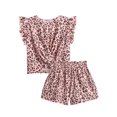 thumbnail image 1 of Arshiner Girls 2 Pieces Summer Outfits Twist Front Ruffle Sleeve T-Shirts and Shorts With Pockets Cute Clothes Sets, 1 of 8
