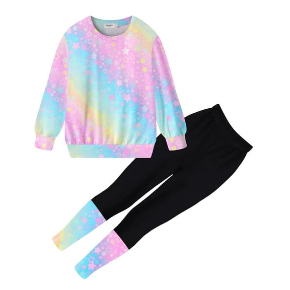 Arshiner Girls 2-piece Clothing Set Long Sleeve Pink Leopard Tee & Color Block Printed Leggings Kids Holiday Outfits 4T 5T
