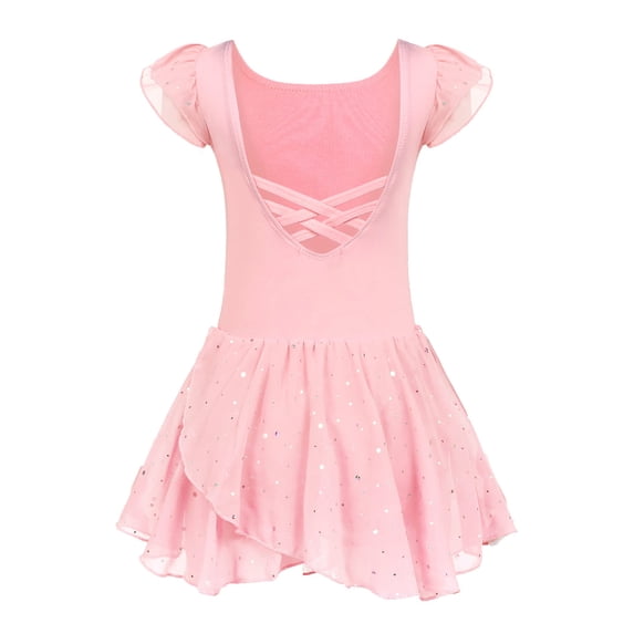 Arshiner Girls Ballet Leotards Toddler Ruffle Sleeve Crisscross Back Dance Dress Outfit with Shiny Skirt