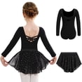 thumbnail image 1 of Arshiner Girls Ballet Leotards with Chiffon Dance Skirt Long Sleeve Crisscross Back Toddler Dance Outfit Combo, 1 of 7