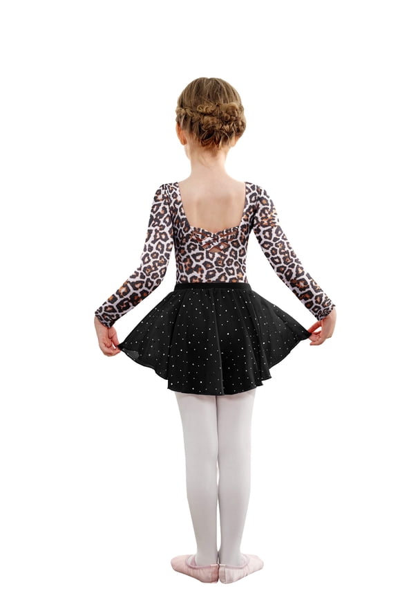 Girls Ballet Leotards with Chiffon Dance Skirt Long Sleeve Crisscross Back Toddler Dance Outfit Combo