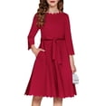 thumbnail image 1 of Arshiner Girls Black Dress Casual 3/4 Sleeve Scalloped Edge A-line Belted Dress with Pockets（Black，12-13Years）, 1 of 9