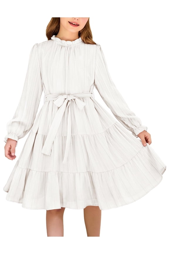 Girls White Dress Party Wedding Fall Long Sleeve Tween Special Occasion Dresses 10-12