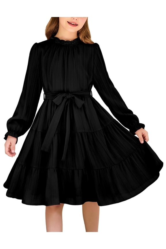Girls Black Dress Fall Long Sleeve Formal Church Tween Dresses 11-12 Years
