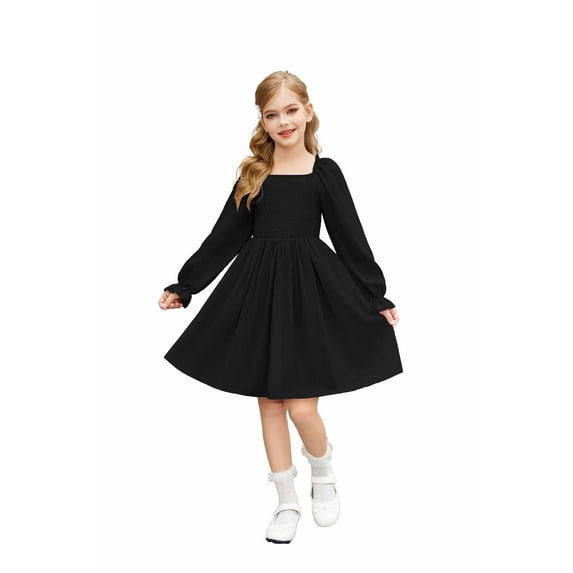 Arshiner Girls Black Dress Long Sleeve Twirly Funeral Church Tween Fall Winter Dresses Size 12