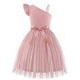 thumbnail image 1 of Arshiner Girls Party Dresses Summer One Shoulder A-Line Dress Shinny Formal Birthday Tulle Dress with Belted, 1 of 8