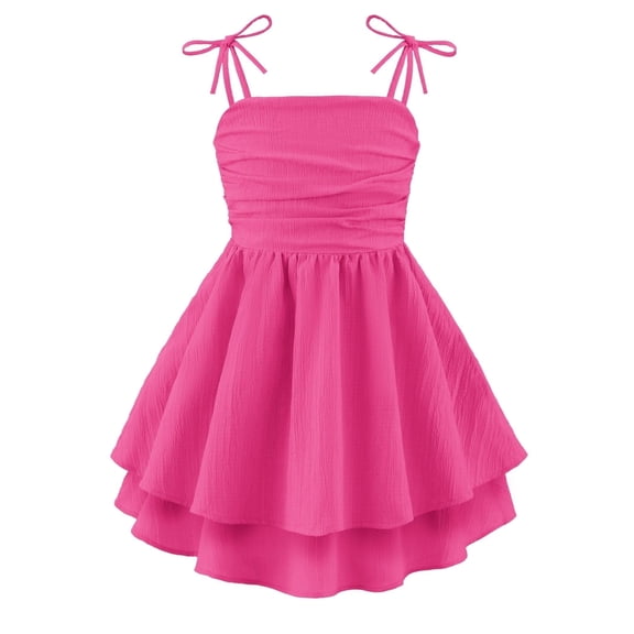 Arshiner Girls Summer Spaghetti Strap Dresses Flowy Tiered Ruched Smocked Back Casual Beach Midi Sundress