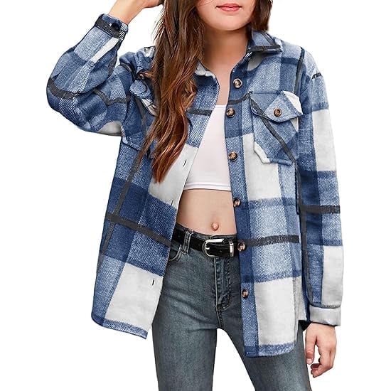 Arshiner Girls Casual Flannel Plaid Jackets Button Down Long Sleeve Shirts Blouses Tops with Pockets Outfits