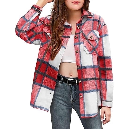 Arshiner Girls Casual Flannel Plaid Jackets Button Down Long Sleeve Shirts Blouses Tops with Pockets