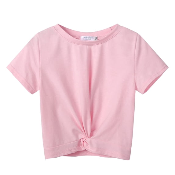 Arshiner Girls Casual Short-Sleeve T-Shirt Cute Print Twist Front Summer Blouse for Girls Tunic Tee Tops