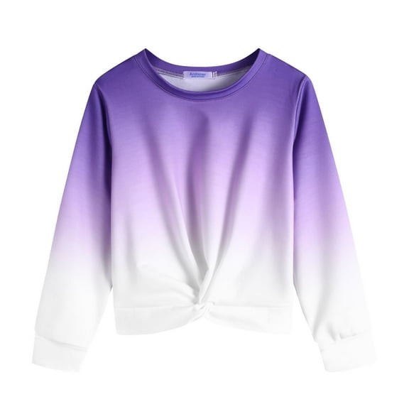 Arshiner Girls Casual Twist Front Light Weight Sweatshirt Colorblock Tie Dye Printed Long Sleeve Crop Tops Pullover Size 7-8 Years Purple/White Tie Dye 150