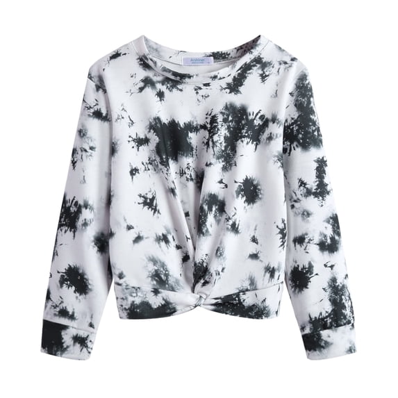 Arshiner Girls Casual Twist Front Lightweight Sweatshirt Tie Dye Printed Long Sleeve Crop Tops Pullover