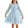 thumbnail image 1 of Arshiner Girls A-Line Dresses Chiffon Long Sleeve Square Neck Swiss Dot Flowy Casual Party Dress, 1 of 7