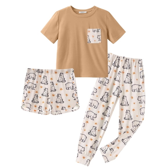 Arshiner Girls Clothes 3 Piece Outfits Short Sleeve Shirts Long Pants and Dolphin Shorts Clothing Sets with Pockets